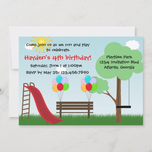 Kinder Park Birthday Party Invitation Kaart (Voorkant)