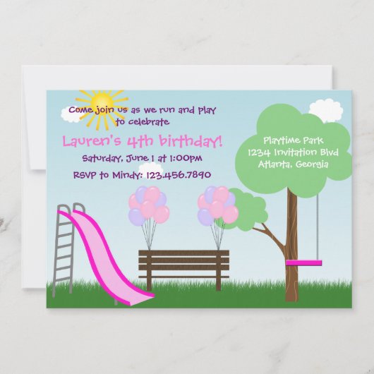 Kinder Park Birthday Party Invitation Kaart (Voorkant)