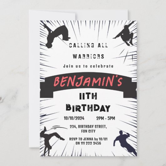 Kinder Parkour Obstacle Course Party Verjaardag Kaart (Voorkant)