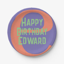 Kinder partij bord Happy Birthday paarse koraal mu