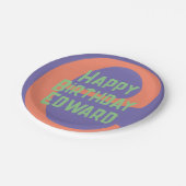 Kinder partij bord Happy Birthday paarse koraal mu (Gekanteld)