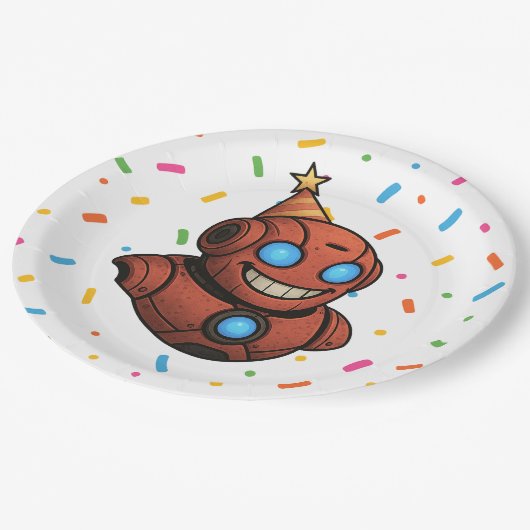 Kinder Partij Bord – Schattigee Rode Robot met Par (Gekanteld)