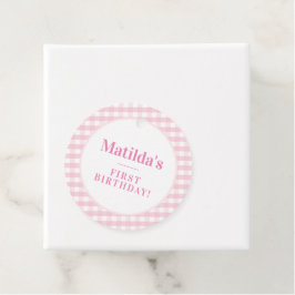 KINDER PARTIJ  gingham patroon roze Bedankjes Labels