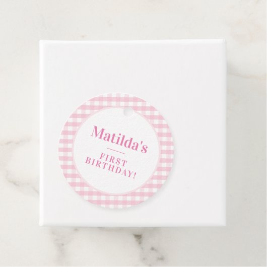 KINDER PARTIJ  gingham patroon roze Bedankjes Labels (In situ)