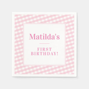 KINDER PARTIJ  gingham patroon roze Servet