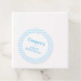 KINDER PARTIJ  gingham patroonjongen blauw Napkin Bedankjes Labels