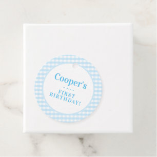 KINDER PARTIJ  gingham patroonjongen blauw Napkin Bedankjes Labels