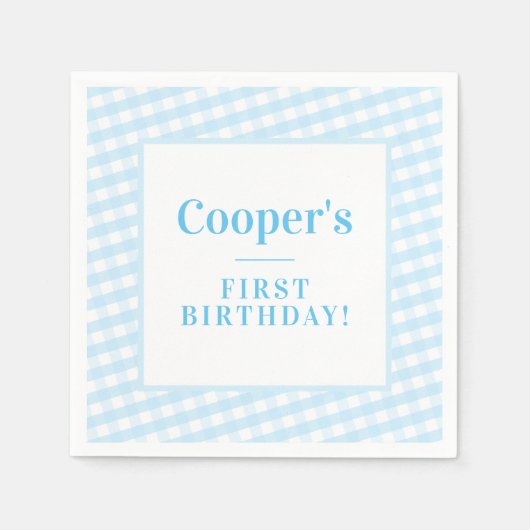 KINDER PARTIJ gingham patroonjongen blauw Servet (Voorkant)
