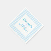 KINDER PARTIJ gingham patroonjongen blauw Servet (Hoek)