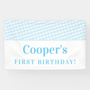 KINDER PARTIJ  gingham patroonjongen bleek blauw Spandoek