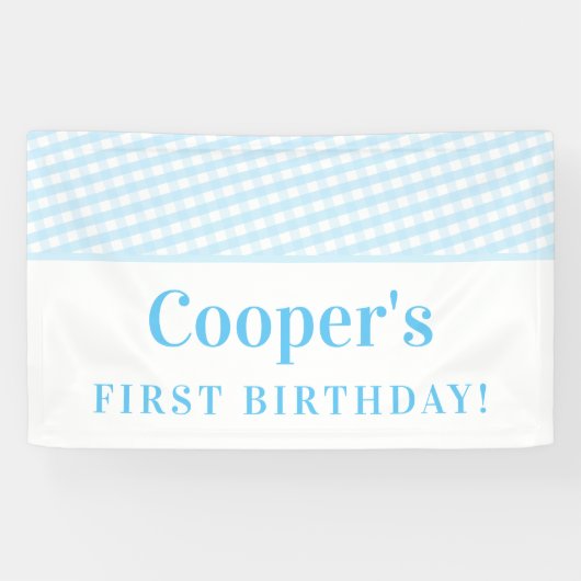 KINDER PARTIJ  gingham patroonjongen bleek blauw Spandoek (Horizontaal)