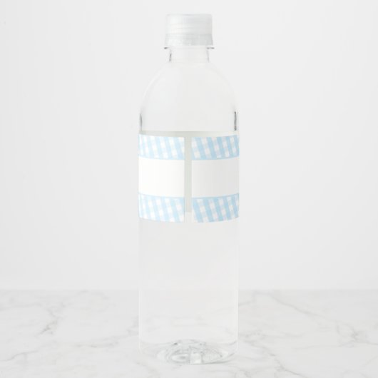 KINDER PARTIJ  gingham patroonjongen bleek blauw Waterfles Etiket (Achterkant)