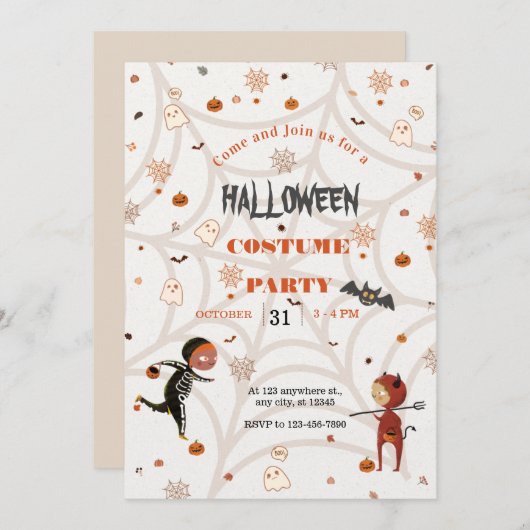 Kinder partij Halloween Kaart (Voorkant / Achterkant)