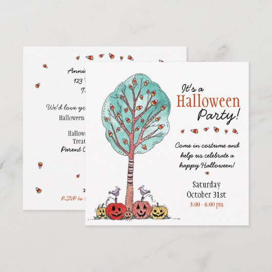 Kinder partij Halloween Kaart (Voorkant / Achterkant)