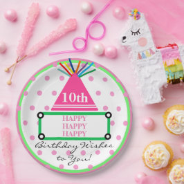 Kinder partij Pet groen roze polka stippen Papieren Bordje