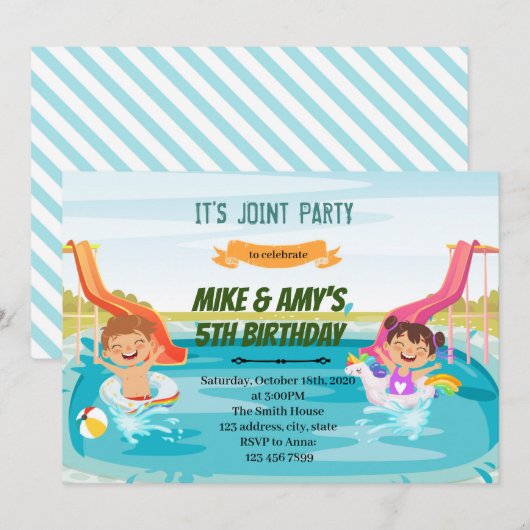 Kinder partij van watersilde-jongen kaart (Voorkant / Achterkant)