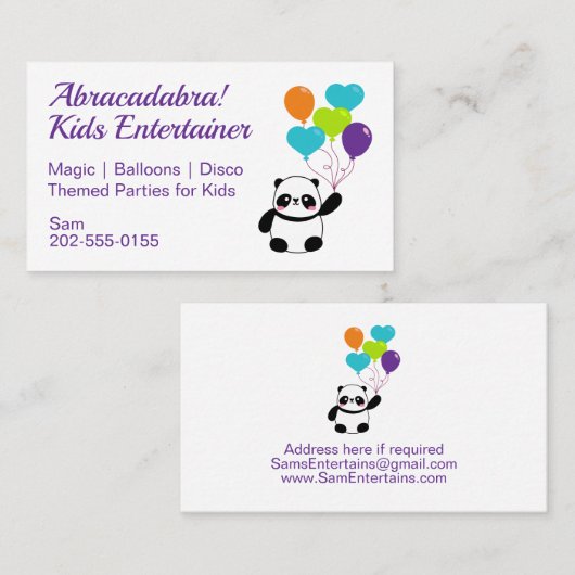 Kinder partij visitekaartje (Voorkant / Achterkant)