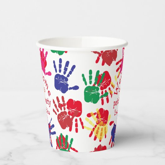 Kinder partij voor kleurrijke Prints Papieren Bekers (Links)