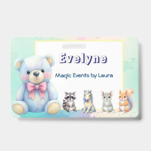 Kinder Party Planner Pastel Teddy Bear QR Code Log Badge (Voorzijde)