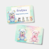 Kinder Party Planner Pastel Teddy Bear QR Code Log Badge (Voor- en achterkant)