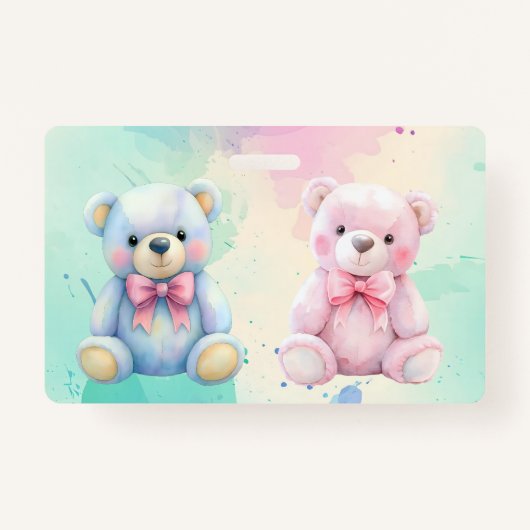 Kinder Party Planner Pastel Teddy Bear QR Code Log Badge (Achterkant)