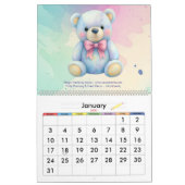 Kinder Party Planner Pastel Teddy Bear QR Code Log Kalender (Jan 2027)