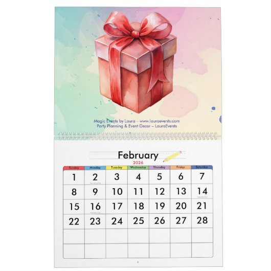 Kinder Party Planner Pastel Teddy Bear QR Code Log Kalender (Feb 2026)