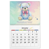 Kinder Party Planner Pastel Teddy Bear QR Code Log Kalender (Jan 2026)