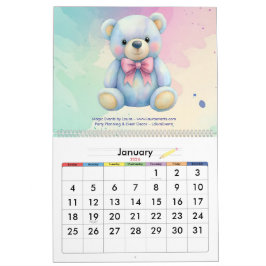 Kinder Party Planner Pastel Teddy Bear QR Code Log Kalender