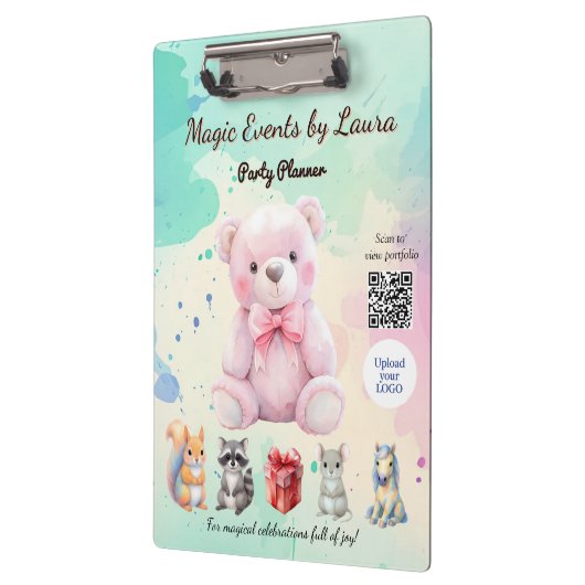 Kinder Party Planner Pastel Teddy Bear QR Code Log Klembord (Links)