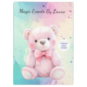 Kinder Party Planner Pastel Teddy Bear QR Code Log Klembord (Achterkant)