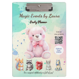 Kinder Party Planner Pastel Teddy Bear QR Code Log Klembord