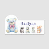 Kinder Party Planner Pastel Teddy Bear QR Code Log Naamplaatje (Voorkant)