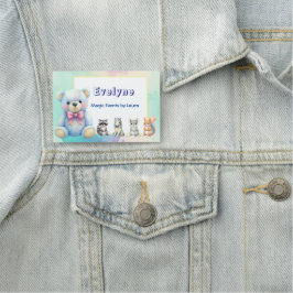 Kinder Party Planner Pastel Teddy Bear QR Code Log Naamplaatje