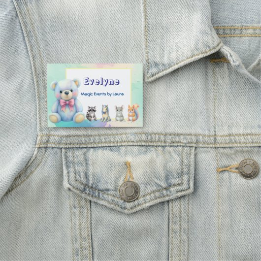 Kinder Party Planner Pastel Teddy Bear QR Code Log Naamplaatje (In situ)