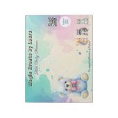 Kinder Party Planner Pastel Teddy Bear QR Code Log Notitieblok (Linkerzijde)