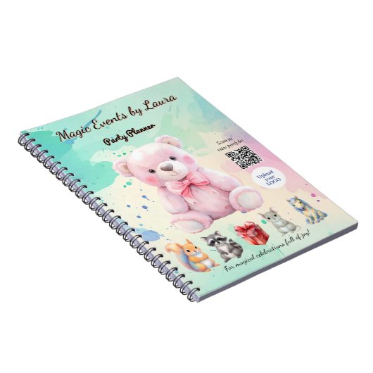 Kinder Party Planner Pastel Teddy Bear QR Code Log Notitieboek (Rechterzijde)