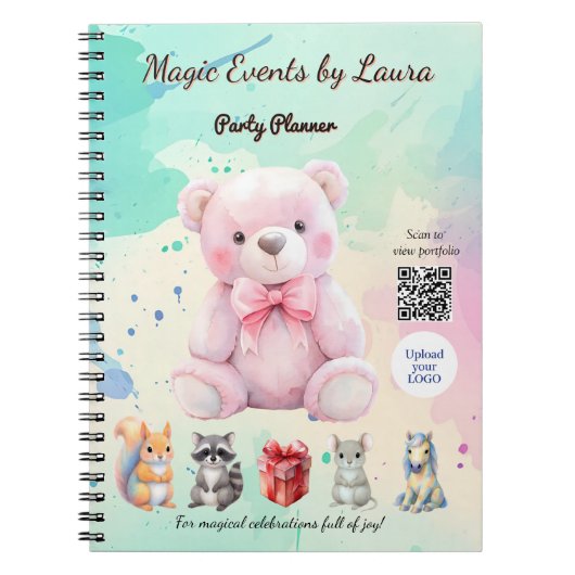 Kinder Party Planner Pastel Teddy Bear QR Code Log Notitieboek (Voorkant)