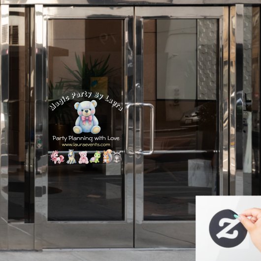 Kinder Party Planner Pastel Teddy Bear QR Code Log Raamsticker (Kantoordeur)