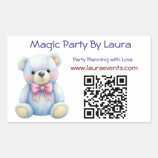 Kinder Party Planner Pastel Teddy Bear QR Code Log Rechthoekige Sticker (Voorkant)