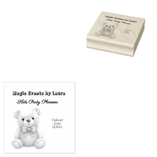 Kinder Party Planner Pastel Teddy Bear QR Code Log Rubberstempel (Gestempeld)