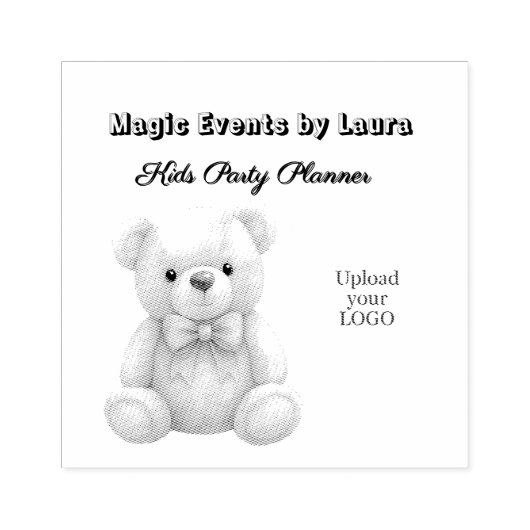Kinder Party Planner Pastel Teddy Bear QR Code Log Rubberstempel (Afrduk)
