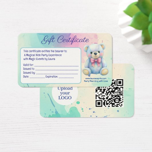 Kinder Party Planner Pastel Teddy Bear QR Code Log Visitekaartje (Bureau)