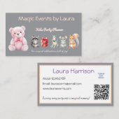 Kinder Party Planner Pastel Teddy Bear QR Code Log Visitekaartje (Voorkant / Achterkant)
