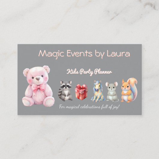 Kinder Party Planner Pastel Teddy Bear QR Code Log Visitekaartje (Voorkant)