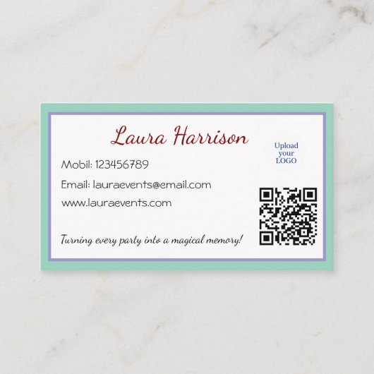 Kinder Party Planner Pastel Teddy Bear QR Code Log Visitekaartje (Achterkant)