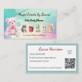 Kinder Party Planner Pastel Teddy Bear QR Code Log Visitekaartje (Voorkant / Achterkant)