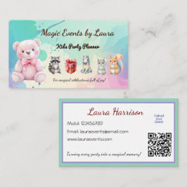 Kinder Party Planner Pastel Teddy Bear QR Code Log Visitekaartje