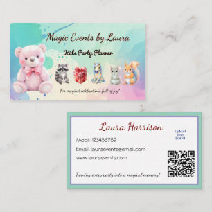 Kinder Party Planner Pastel Teddy Bear QR Code Log Visitekaartje