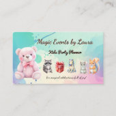 Kinder Party Planner Pastel Teddy Bear QR Code Log Visitekaartje (Voorkant)